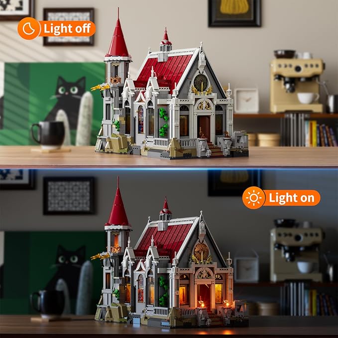 Medieval Castle Banquet Hall Lighting Building Bricks Set - Middle Ages City Town Modular Collection Display Kit with Minifigures 3232 Pcs for Adults & Teens