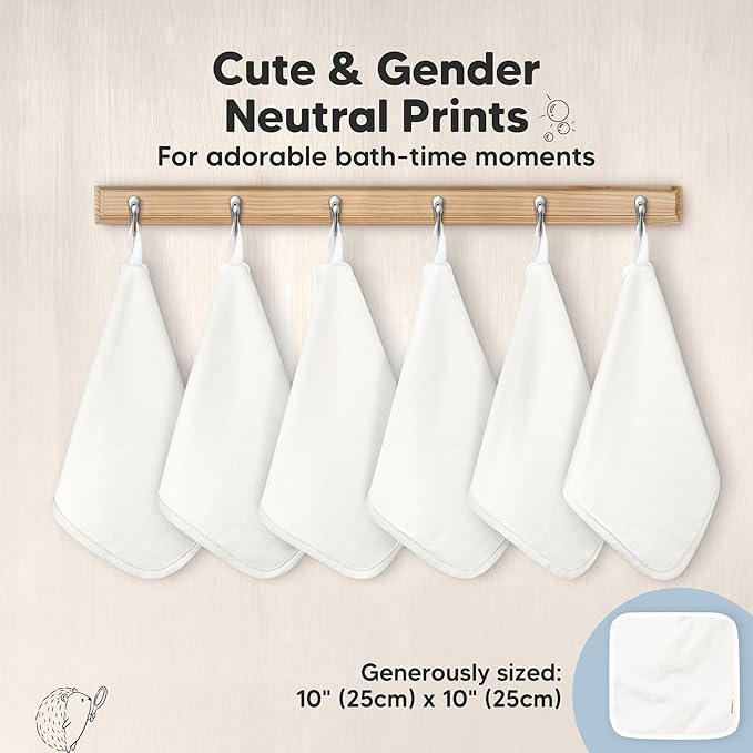 6-Pack Cotton Baby Washcloths for Newborn - Organic Cotton Muslin Soft Wash Cloths for Babies, Infant, Kids, Toddler Towels for Boy,Girl,Super Absorbent Face Cloths,Scratch-free Baby Rags (Soft White)