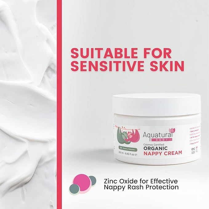 Organic Nappy Cream - Newborn Diaper Care - Gentle Care Diaper-Cream, Natural Moisturizer Zinc Oxide Ointment for Kids Sensitive Skin - Baby Rash (8.45fl oz)