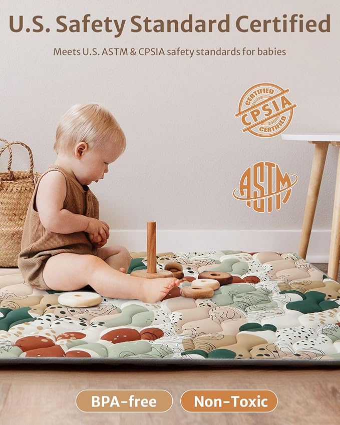 Blissful Diary Baby Play Mats for Floor, 59x59 Inch Thicker Foam Playmats for Babies and Toddlers, Soft Cushioning Baby Playpen Mat, Modern Abstract