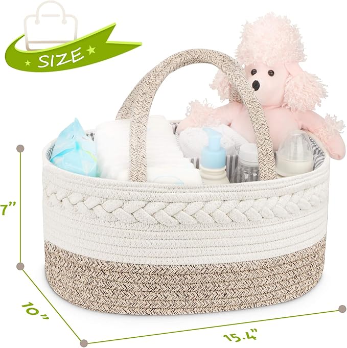 Maliton Baby Diaper Caddy Organizer, X-Large Cotton Rope, Rustic Style, Portable, 3 Compartments, A-Brown