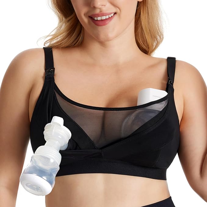 Momcozy Mesh Support Pumping Bra Hands Free Suitable for 36C-44G, Comfortable Plus Size Pumping and Nursing Bra in One