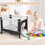 Kinder King 4 in 1 Portable Baby Playard, Foldable Baby Bedside Crib w/Bassinet, Infant Pack and Play Playard Toddler Large Playpen, Newborn Changing Table, Storage Basket,Multicolour