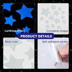 Glow in The Dark Stars for Ceiling, Luminous Wall Sticker, Kids Bedroom Wall Decal, Sticky Fluorescence Star, Gift for Boys and Girls (Blue)