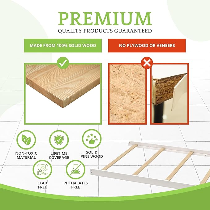 Full-Size Conversion Kit Bed Rails Compatible with Delta Children Convertible Cribs - Solid Wood Rail #0050 - Toddler and Adult Bed Rail for Full-Size Beds - Baby Furniture (Bianca White - 130)