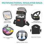 PIIOSER Baby Bottle Tote Bag with Ice Pack, Fits 4 Baby Bottles Up to 9 Ounce, Small Insulated Breastmilk Cooler Travel Bag with Shoulder Strap for Nursing & Working Mom Daycare (Black-S)