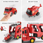 TEMI Fire Trucks Boy Toys for Toddlers 3-5 Year Old - Firetruck Toys for Kids 3 4 5 6 7, Transport Vehicle Carrier Set, Birthdays Gifts for Kids Girls Aged 4-6