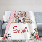 Personalized Baby Blankets for Girls, Custom Name Floral Castle Pattern Baby Blanket, Soft Minky Dot Blanket for Newborns and Toddlers, Ideal for Baby Showers Christmas Brithday Gifts