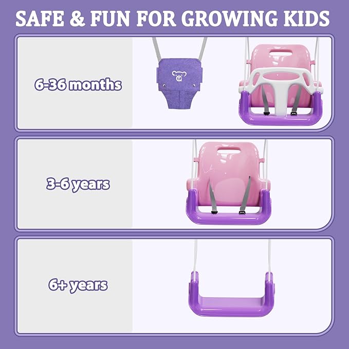 2 in 1 Toddler Swing & Baby Jumper, Foldable Baby Bouncer with Soft Cushion, Foldable Indoor & Outdoor Use, Easy to Install & Store Swing Sets for Backyard Play (Pink)