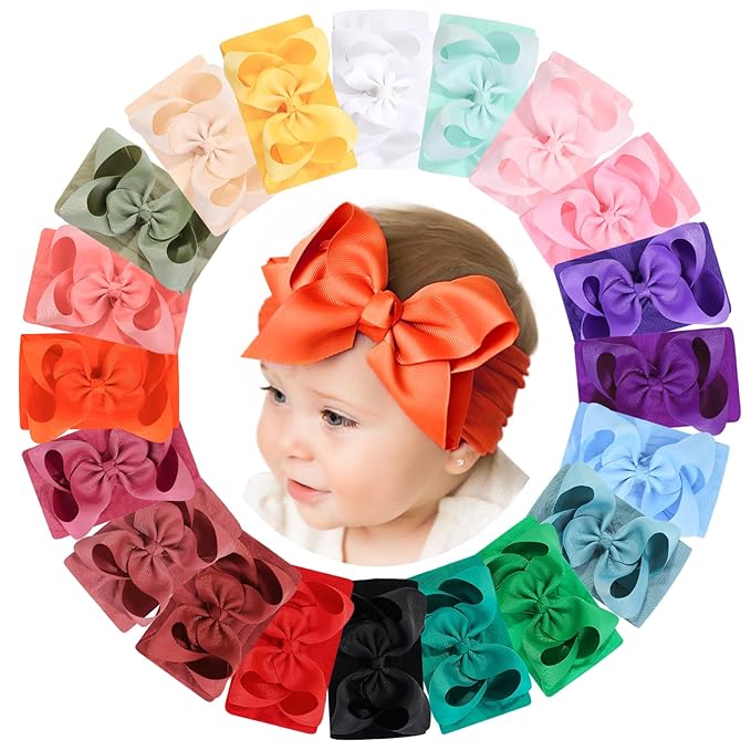 doboi Baby Girl Hair Bows and Nylon Headbands Set - 20PCS Infant Toddler Accessories With Big Bows