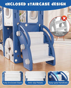 YUFU Toddler Slide Set, 11 in 1 Kids Slide for Toddlers 1-3, Toddler Playset with Climbing Bridge, Golf Set, Basketball Hoop, Indoor Outdoor Playground (Blue)