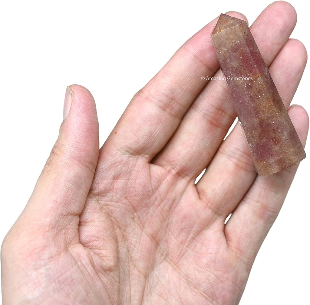 Amazing Gemstone Strawberry Quartz Crystal Towers - Natural Healing Crystal Point Obelisk for Reiki Healing and Crystal Grid (2" to 3" Inch)