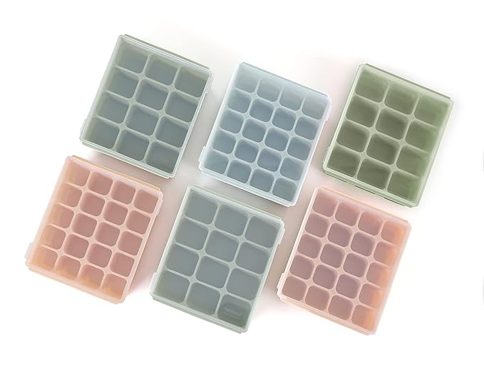 Baby Food Storage Silicone Cubes with Clip-On Lid Freezer Tray Baby Food Soups Purees Ice Safe Design Made in Korea(20cubes 0.8oz, Sand Beige Set of 2)