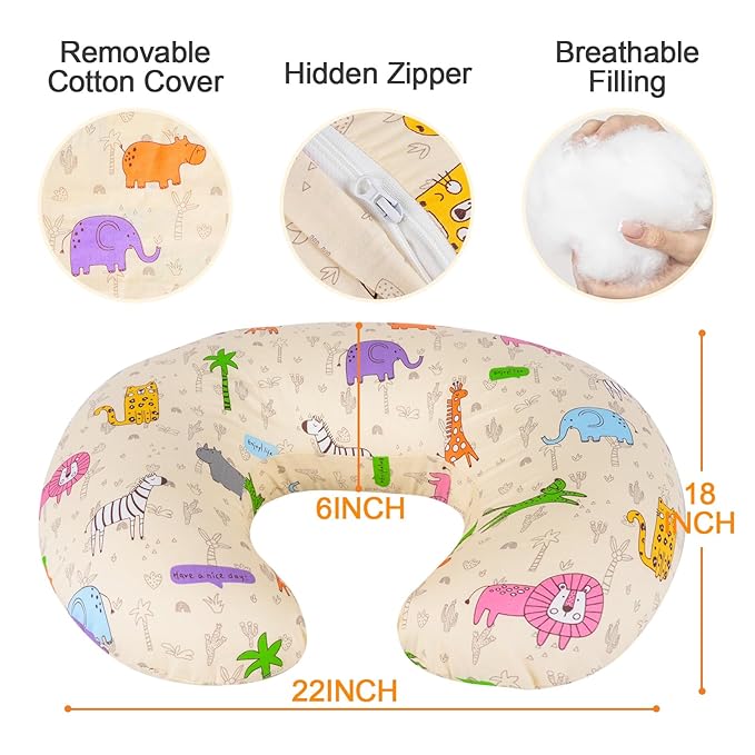 Baby Nursing Pillow for Breastfeeding, Adjustable Breast Feeding Pillow for Bottle Feeding, Breastfeeding Essentials for Mom and Baby Healthier Nursing, Removable Cover- Zoo Yellow