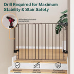 Cumbor 29.2-43" No Bottom Bar Baby Gate for Stairs, 2-in-1 Hardware Mounted Dog Gate Indoor, Pet Gate for Doorways with Large Walk Thru Door, Child-Proof Safety Gate for Top & Bottom of Stairs (Brown)