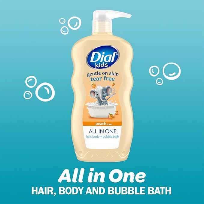 Dial Kids 3-in-1 Body + Hair + Bubble Bath, Peach, 24 fl oz (Pack of 4)