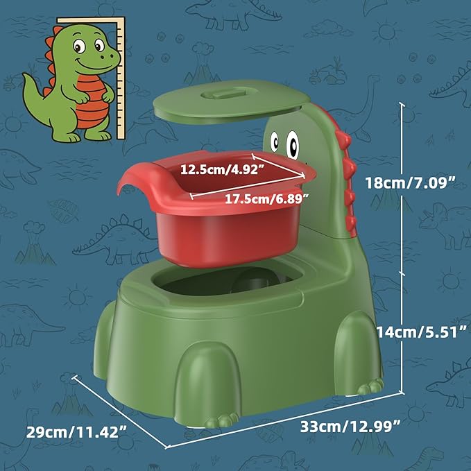 Potty Training Toilet Toddler Potty Chair Kids Boys Girls Dinosaur Animal Comfortable Potties Training Seat for Childrens Ages 1-3 Portable Baby Toilets with Lid Back Easy to Clean Potty Trainer Green