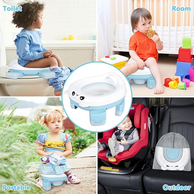 Portable Travel Potty, Training for Baby to Toddler, Travel Toilet Seat with Charts and Storage Bag, Folding Potty for Kids Boys Girls Indoor and Outdoor (Blue)