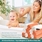 Baby Washcloths 6 Pack, 10x10 inch Orange Small Wash Cloths for Face and Body, Super Soft & Gentle Face Towels on Sensitive Skin, Newborn Registry Bath Shower Gifts for Infant Kid Toddler Children