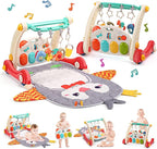 CUTE STONE Baby Gym Play Mat & Learning Walker, Activity Mat with Play Piano, Musical Activity Center with Lights, Baby Push Walkers & Tummy Time Mat for Infant Newborn Toddlers