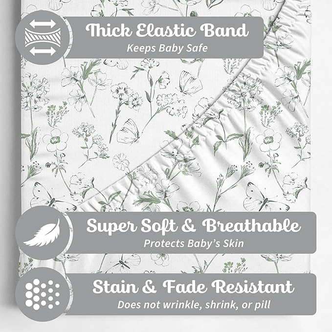 Baby Changing Pad Cover 2-Pack for Boys, Girls (Butterfly Garden) - Premium Fitted Sheets Baby Diaper Changing Table Cover - Buttery Soft Cotton Blend