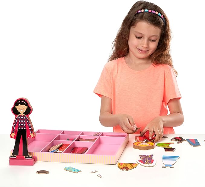 Melissa & Doug Abby and Emma Magnetic Wooden Dress-Up Dolls Play Set (55+ Pieces), Magnetic Dolls, Pretend Play & Preschool Toys for Kids 3+