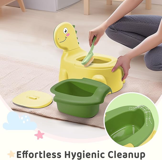 Potty Seat Baby Training Chair Boys Girls Toddler Dinosaur Comfortable children 1-5 years old Baby toilet Animal seat with lid back potty trainer (Yellow)