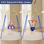 Toddler Swing Set, 3-in-1 Baby Swing Outdoor/Indoor, Toddler Swing&Jumper with Foldable Metal Stand, Baby Swing Outdoor for Aged 6 Months to 10 Years Old
