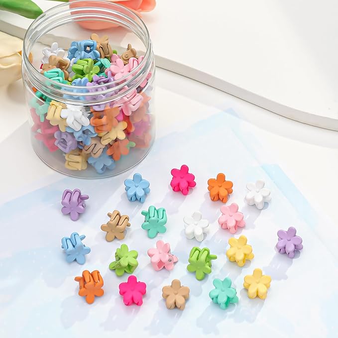 Mini Flower Hair Clips, Baby Hair Clips Mini Claw Clips Cute Jaw Clips Hair Pins Hair Barrettes Toddler Hair Accessories for Women Girls Kids Teens 100Pcs Colorful
