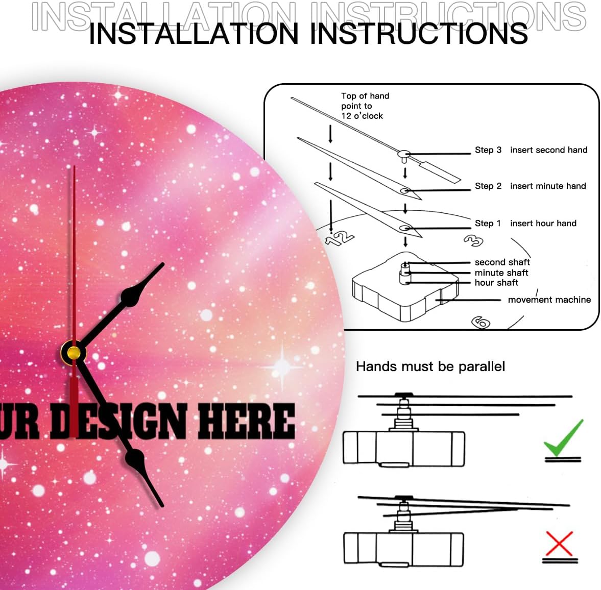 Generic Custom Wall Clock Personalized Clocks with Photo Text Logo That PVC Customized Round Silent Clock for Living Room Family Friends Gifts, 12inch-30cm