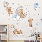 decalmile Bear Sleeping on The Moon Wall Decals Hot Air Balloon Animals Clouds Wall Stickers Baby Nursery Kids Bedroom Playroom Wall Decor