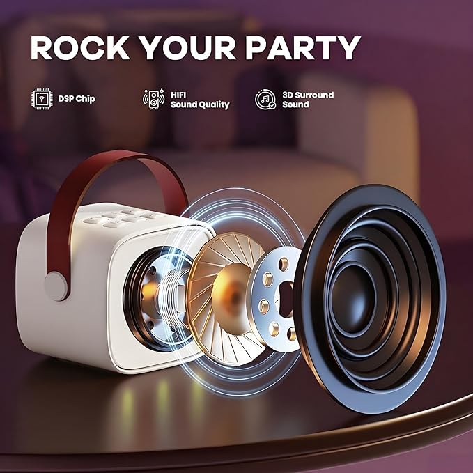 Mini Karaoke Machine for Kids with 2 Wireless Microphones and Lights, Bluetooth Connect Phone to Sing, 4-12+ Year Old Girl Boy Birthday Gifts, Teen Girl Gifts Trendy Stuff (Beige)