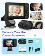 Wireless Baby Car Camera with 1080P Advanced Night Vision and 32H Battery, No Wi-Fi Needed Easy Setup Car Baby Monitor with Video Recording Adjustable Angle, Newborns Travel Essentials Gifts