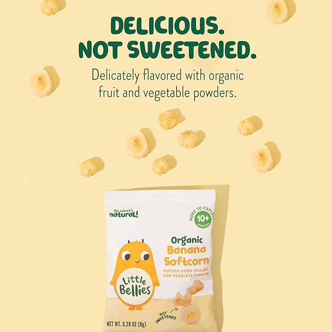 Little Bellies Organic Softcorn Variety Pack, Apple & Berry and Banana (Pack of 18 x 0.28 oz Individual Packs)