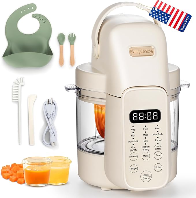 Baby Food Maker, 9 in 1 Glass Baby Food Processor Steamer Puree Blender with 6 Blades, One Step Cook Grinding, Touch Screen Control, Multifunctional Blender with 24h Timer, Dishwasher Safe