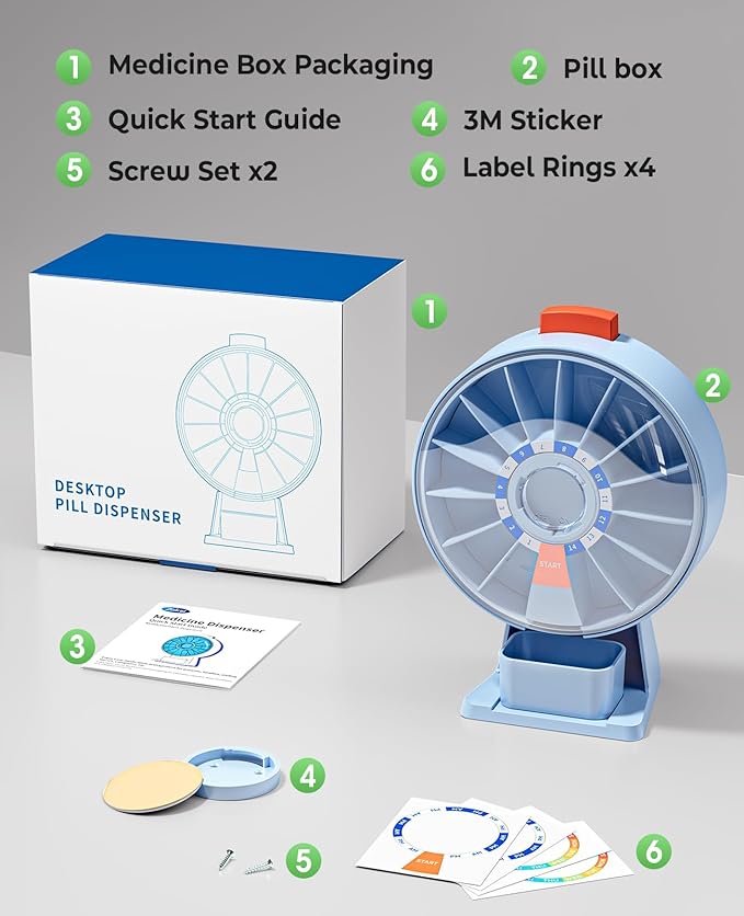 Daviky Pill Dispenser Daily, Large Pill Organizer with Wall-Mounted or Standing Use, 14 Days Pill Container, Push Button Design, Weekly Pill Box for Vitamin, Medicine,Supplement, Fish Oil(Blue)