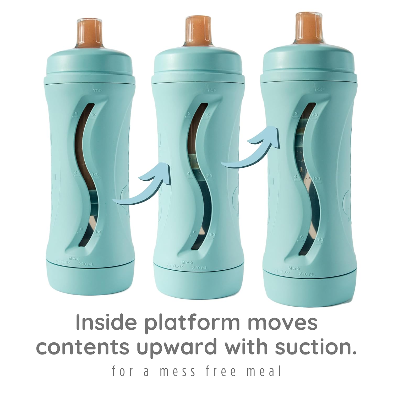 Subo Baby Food Bottle Starter Set | No Mess Baby Toddler Self Feeder | Squeeze Free Design for Purees, Smoothies, Yogurt, Oatmeal, or Thickened Liquids | Reusable Silicone Washable Cup (Aqua)