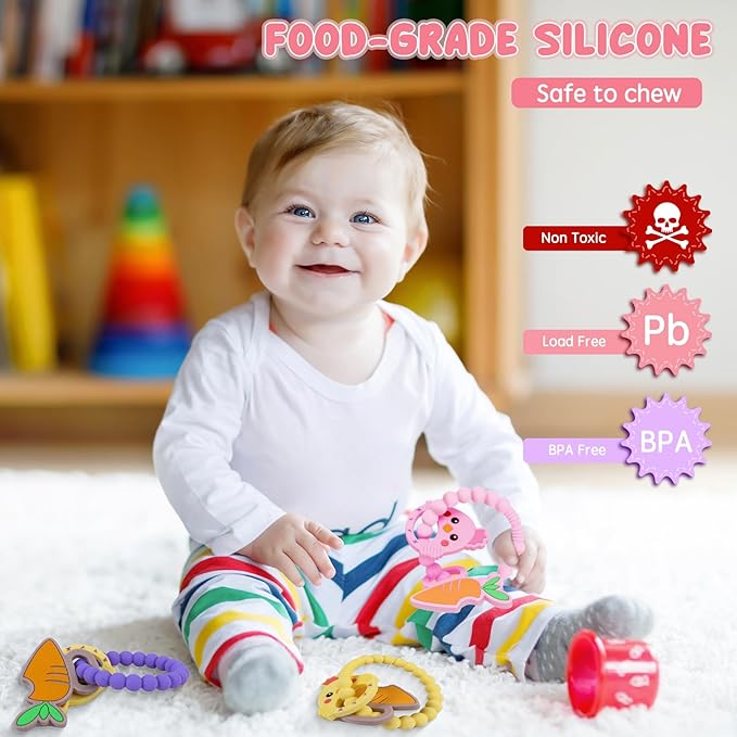 Teething Toys, Cute Easter Egg & Hen Colorful Teetning Toy Baby Toy 0-6 Months Infant Teething Toy, Baby Easter Birthday for Baby Teething Toy with Egg Toys