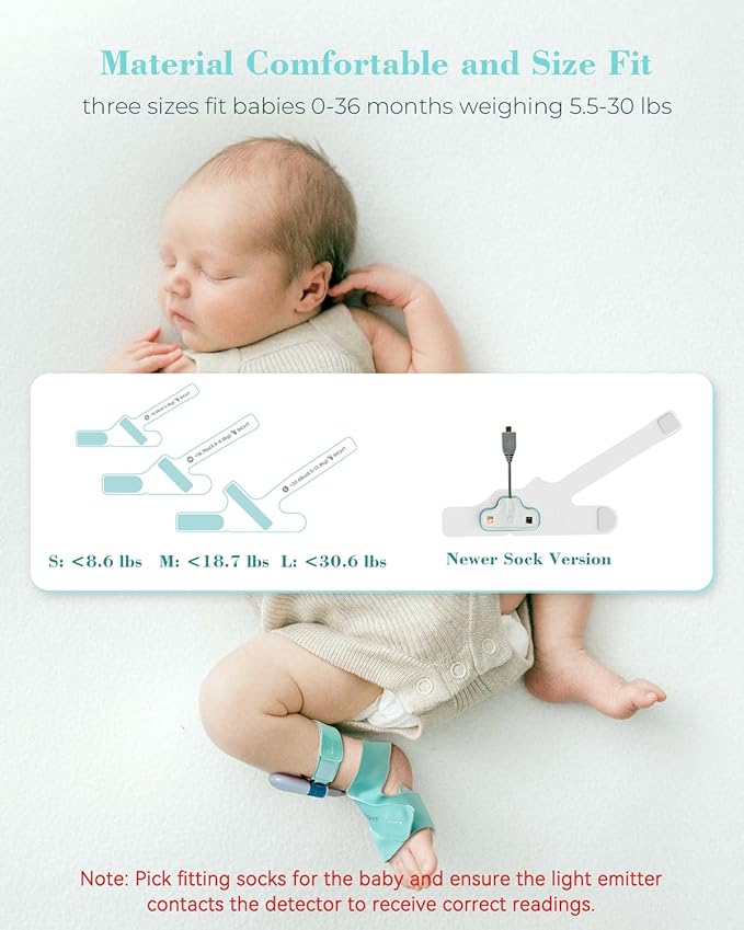 Babytone Baby Sleep Sock Monitor, Tracking Heart Rate and Movement for Infant, Wearable Foot Monitor Smart Sock with Bluetooth and APP, for 0-36 Months Newborn