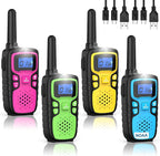 Wishouse Walkie Talkies for Kids Rechargeable Long Range,Xmas Birthday Gift for 4 5 6 7 8 9 Year Old Boys Girls,Hiking Gear Camping Games Cool Toys with NOAA,SOS Siren,Lamp,Lanyards,Easy to Use,4 Pack