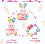 Baby Rabbit Musical Stuffed Animals Toy,Infant Bunny Bilingual Early Learning Education Toy with Light-Up Music & Crinkle,1st Easter Basket Shower Stuffers for 0 1 2 3 6 9 12 18 Month Girl,Pink