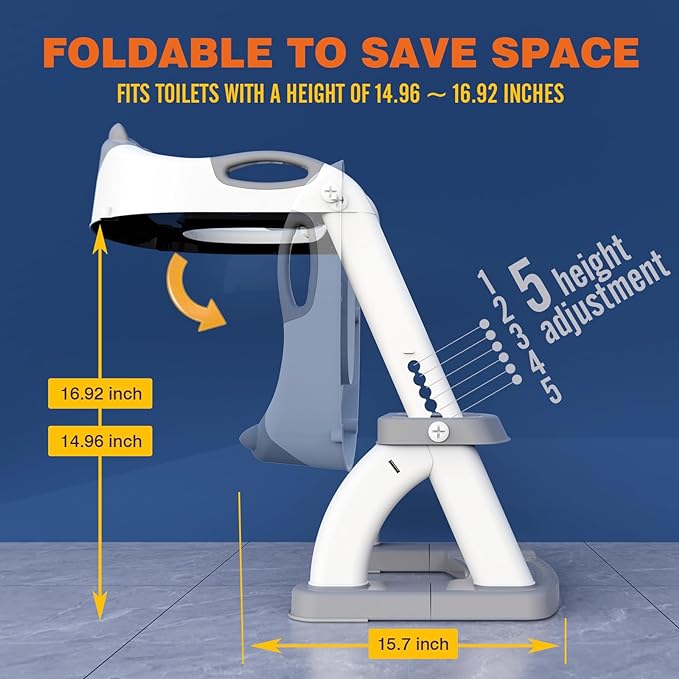 SKYROKU Potty Training Toilet, New Sector-Shape Stabilized Base two in one Toddler Toilet Seat with Splash Guard, Anti Slip Pad, and Step Stool Enamel Grey