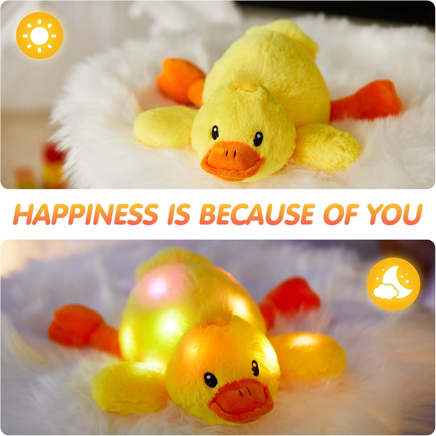 Glow Guards 12'' Light up Yellow Duck Stuffed Animal Soft LED Night Light Glowing Plush Toy Pillow Bed Sofa Birthday Children's Day for Toddler Kids