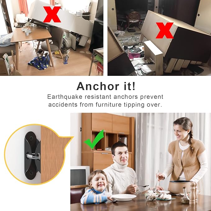 Furniture Anchors (10 Pack) Anti Tip Furniture Straps for Baby Proofing, 400lbs Tension Earthquake Resistant Metal Straps, Furniture Wall Anchor Prevent Baby Pet from Falling Furniture