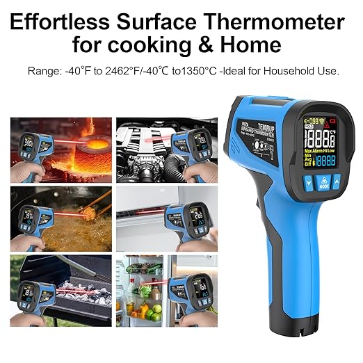 Infrared Thermometer Temperature Gun, -40℉~2462℉, 30:1 Pyrometer High Temp Thermometer with K-Probe, Non-Contact Digital IR Laser Thermometer Temp Gun for Cooking, Engine, Kiln, Forging, HVAC