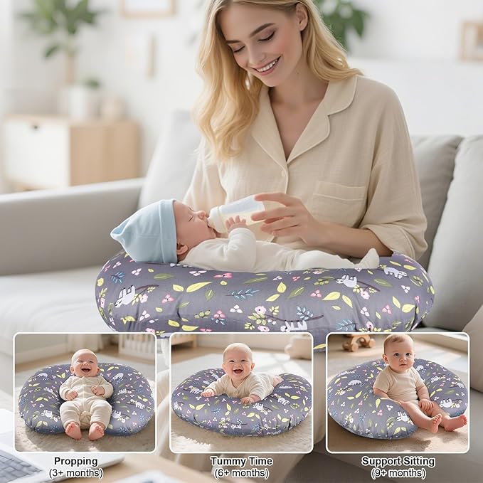 Nursing Pillow, Breastfeeding Pillow with Removable Cotton Cover, Baby Feeding Pillow for Mom Easier Breast Feeding and Bottle Feeding, Breastfeeding Support Cushion for Newborn (Sloth)