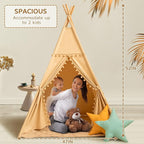 Teepee Tent for Kids with Mat, Cotton Canvas Kids Teepee with Pompom for Toddlers Indoor Play Tent for Girls Boys with Stars Lights, Carry Bag, Banner Flag (Khaki)