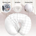 LAT Nursing Pillow - Ergonomic Bottle & Breastfeeding Pillow with 100% Cotton Removable Cover,Breast Feeding for Mom,(White Grid)