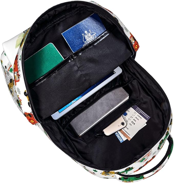 Funny Cars Kids Backpack For School Cute Animal Bear Lion Car Travel Backpack Cartoon Ambulance Digger Fire Engine Waterproof Backpack For Kids Boys Girls For School Travel Hiking