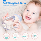 hahaland Sippy Cups for Baby 6-12 Months - 2 in 1 Spout & Straw Unicorns Sippy Cups for Toddlers 1-3 No Spill Transition Weighted Straw Cup (1 Cup with 2 Nipples)
